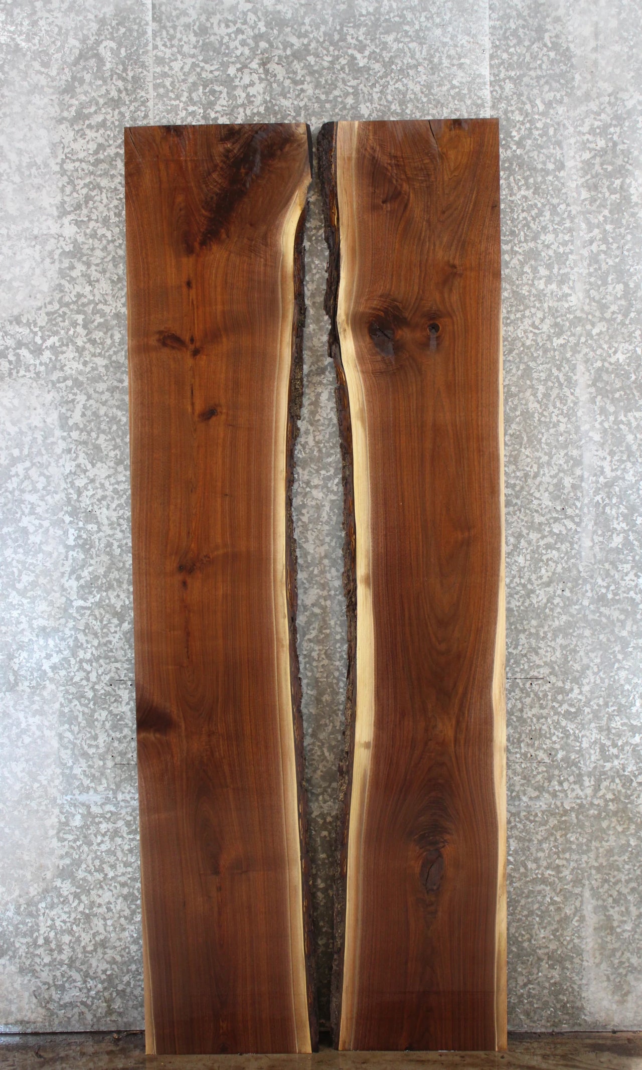 2- Bookmatched Live Edge Black Walnut Conference Table Top Slabs 1037-1038