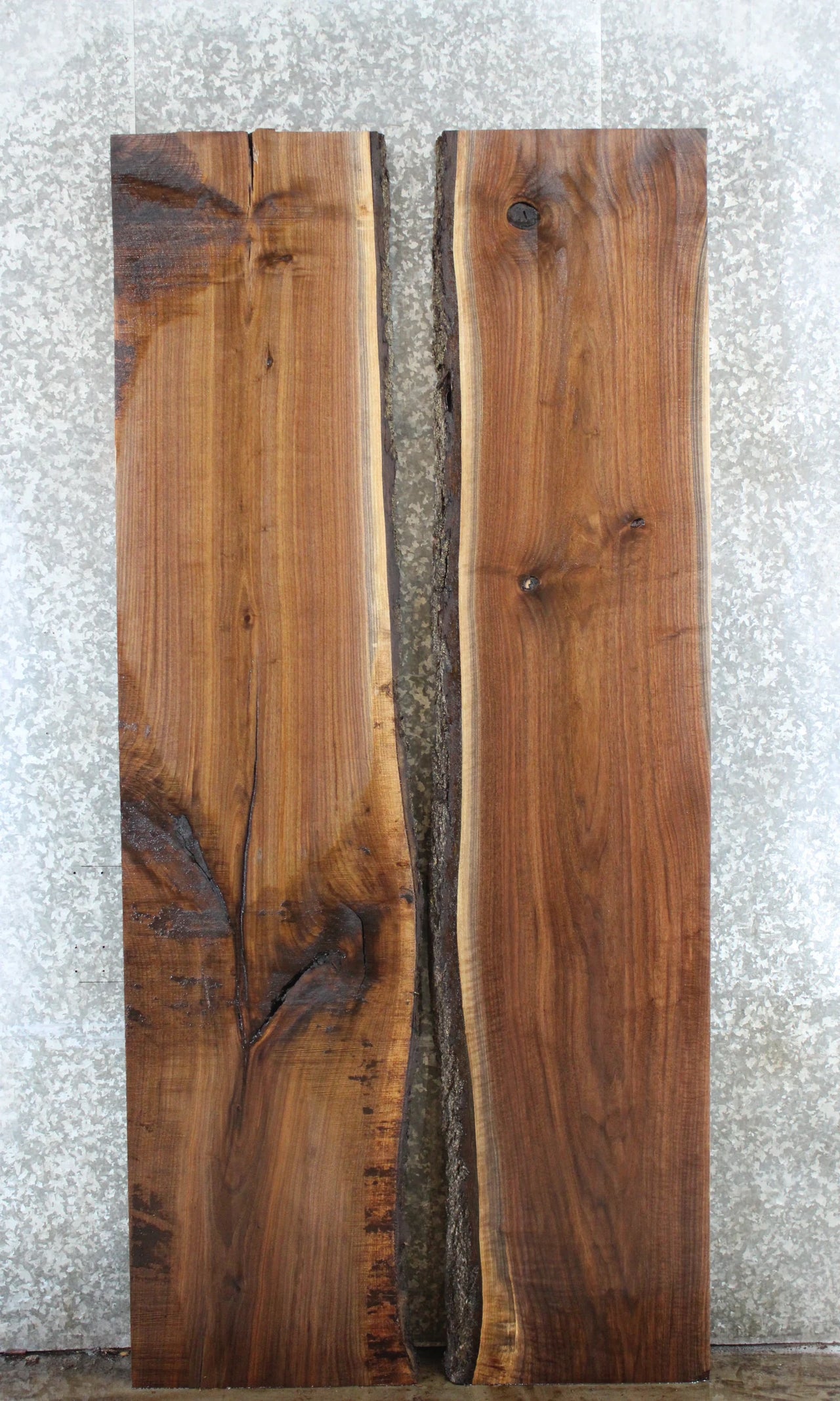 2- Bookmatched Live Edge Black Walnut Kitchen Table Top Slabs 1046-1047