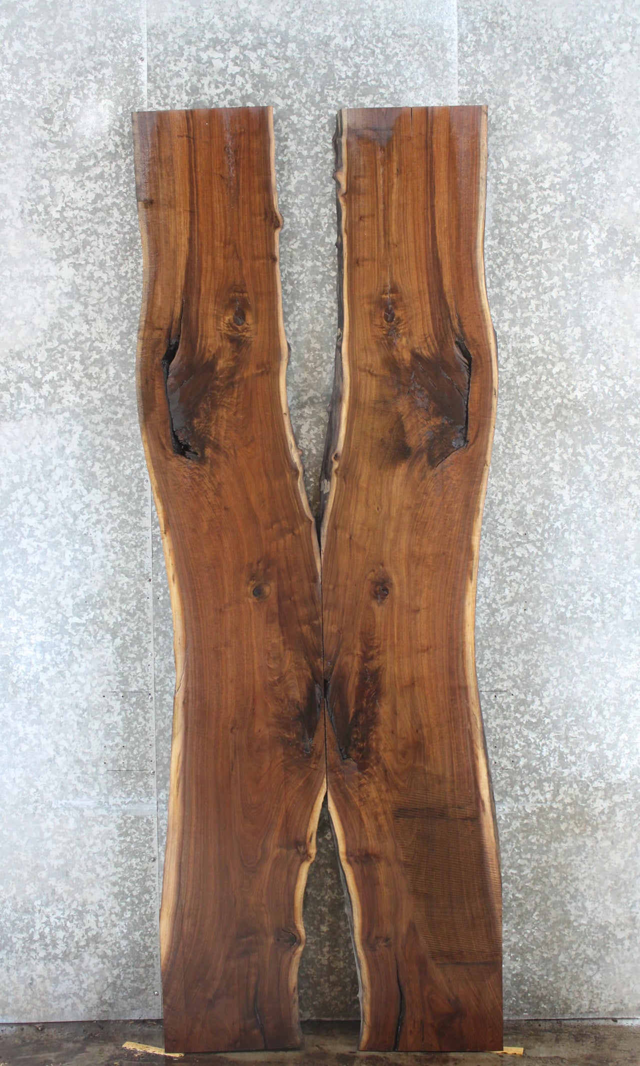 2- Bookmatched Live Edge Black Walnut River Table Top Slabs 1052-1053