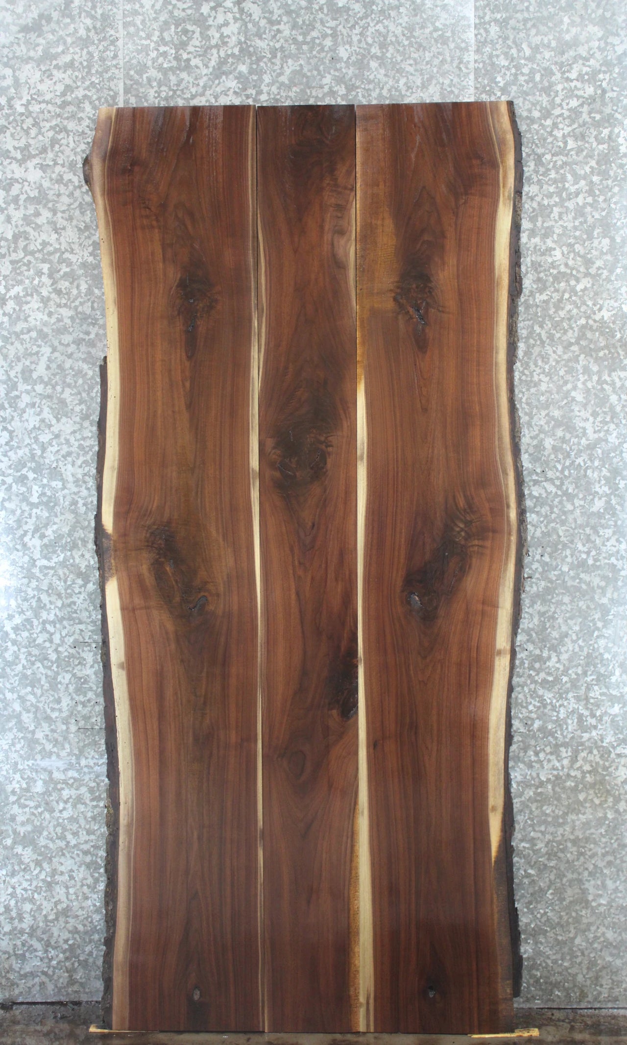 3- Bookmatched Live Edge Black Walnut Dining Table Top Slabs 1075-1077