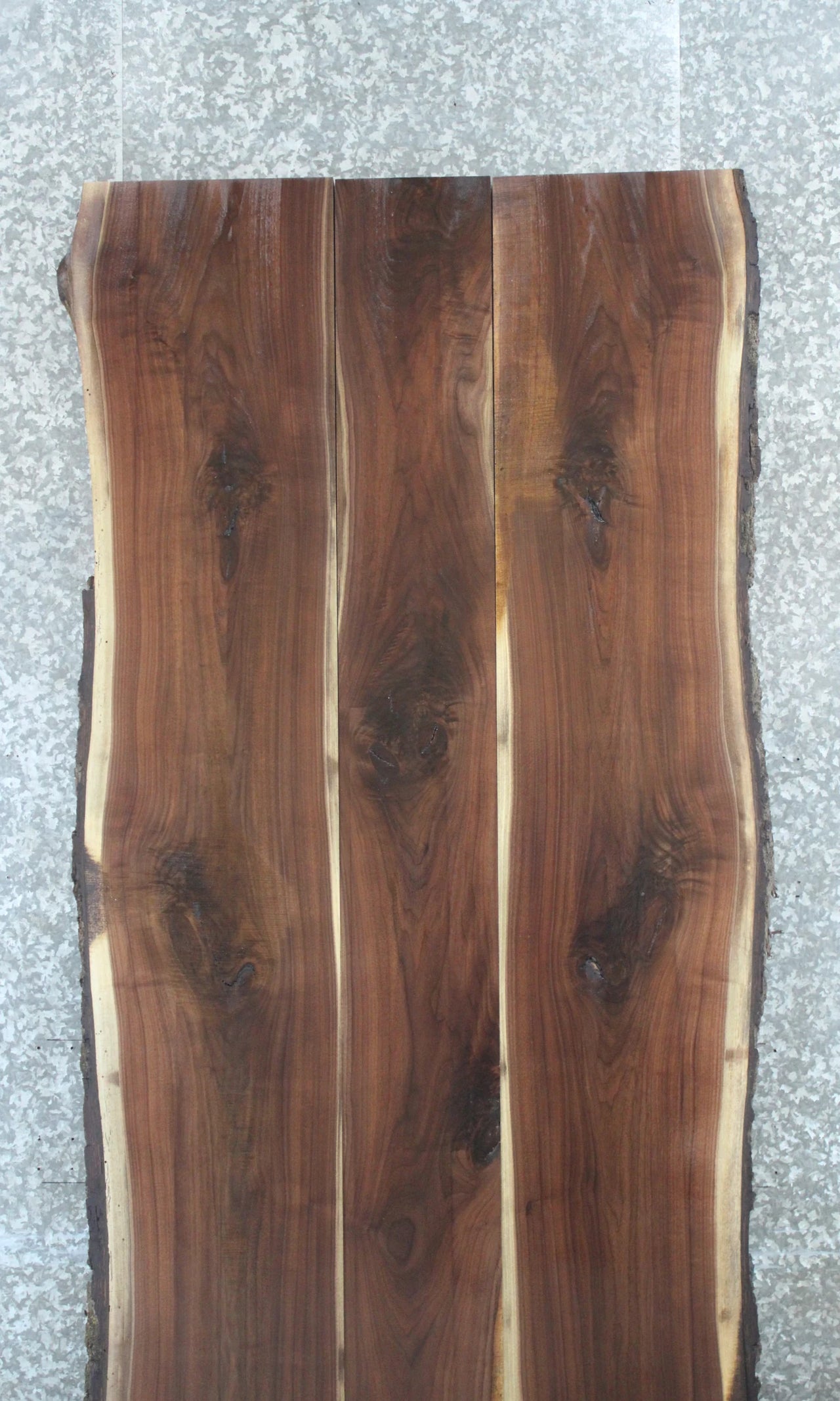 3- Bookmatched Live Edge Black Walnut Dining Table Top Slabs 1075-1077