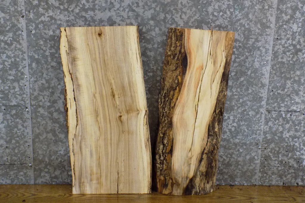 2- Bookmatched Live Edge Hackberry Reclaimed End Table Top Slabs 13075-13076