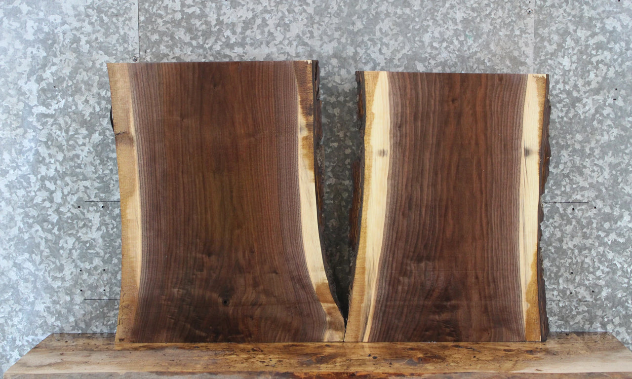 2- Rustic Live Edge Black Walnut End Table Top Slabs 13328-13329