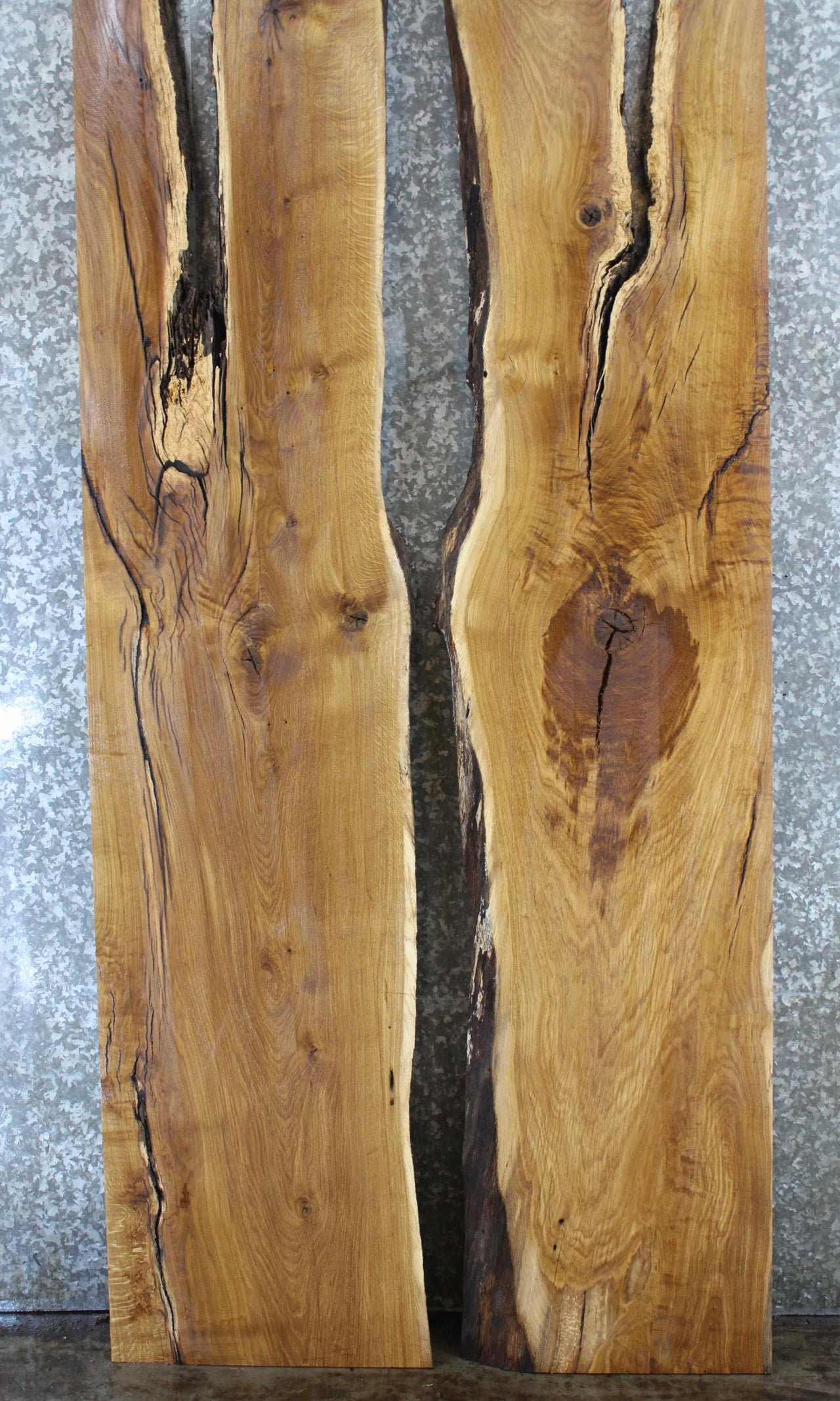 2- Bookmatched Live Edge White Oak Kitchen Table Top Slabs 20549-20550