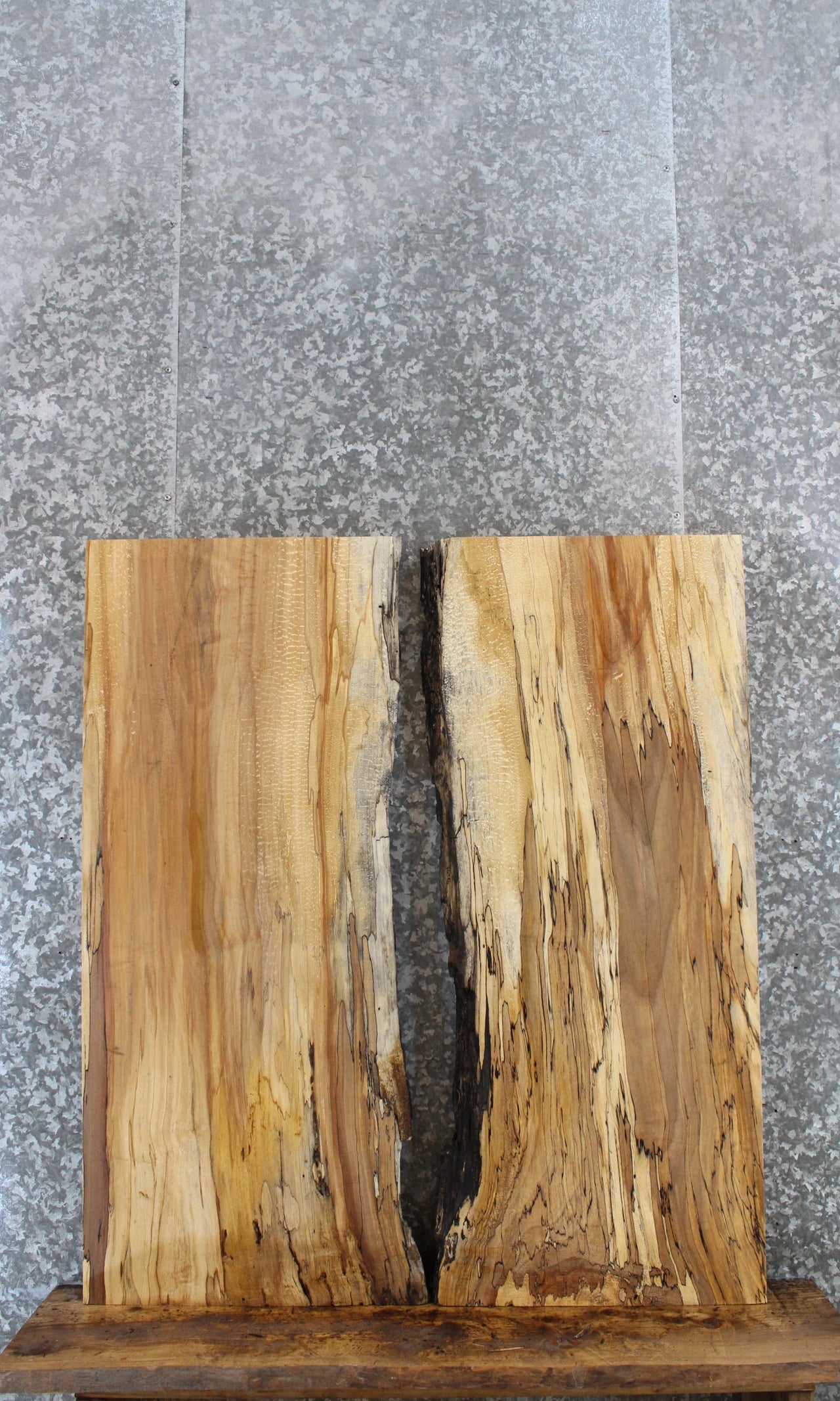 2- Bookmatched Live Edge Maple Kitchen Table Top Set 40269-40270