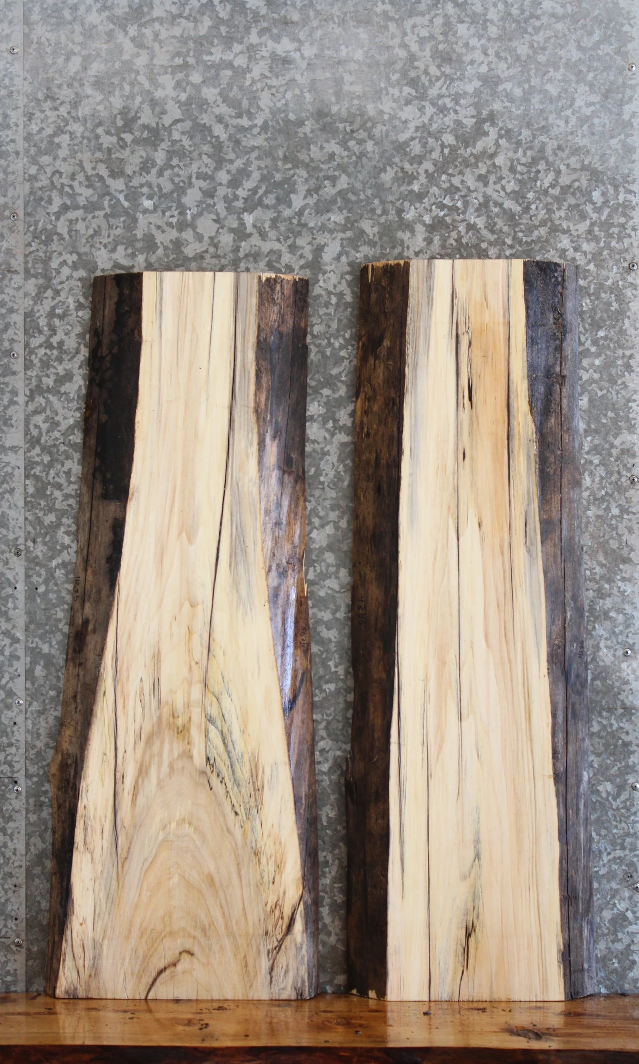 2- Spalted Maple Live Edge Side Table Tops/Wall Shelves 4285-4286