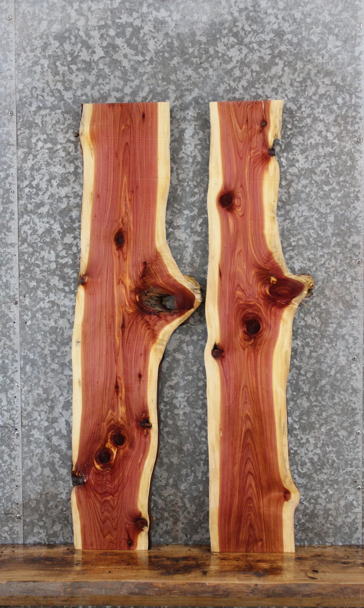 2- Natural Edge Red Cedar Slab Wall Shelves 4863-4864