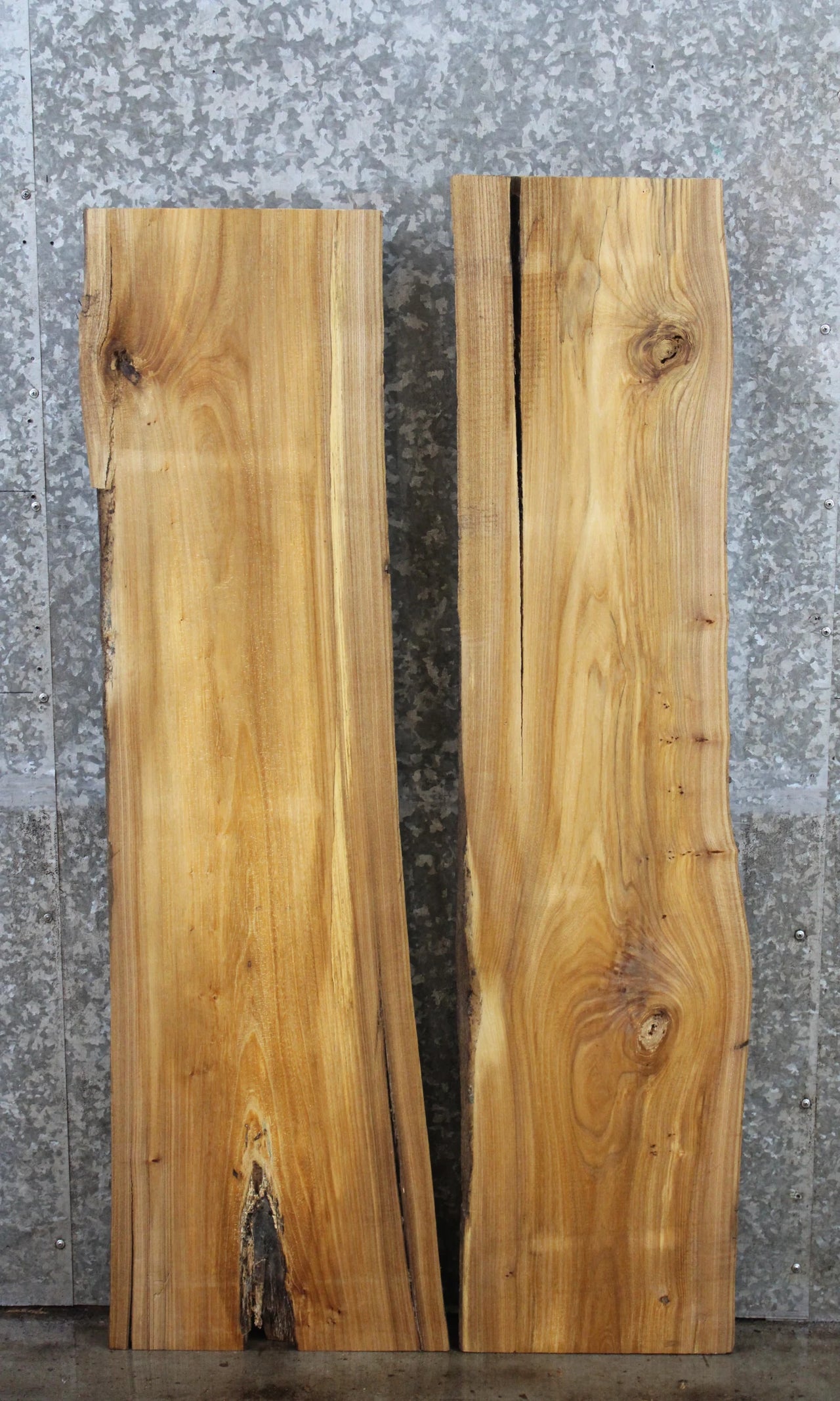 2- Live Edge Elm Side/Cocktail Table Tops/Wall Shelves 520-521